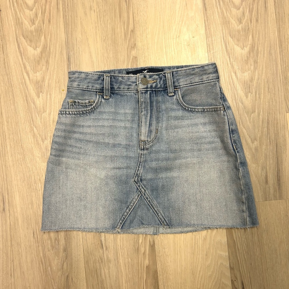 Y2K Hollister Micro Mini Denim Skirt Raw Hem High Rise Medium Wash Women 00 - Picture 3 of 14